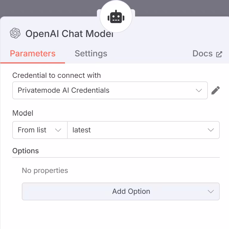 Screenshot of OpenAI chat model configaration.
