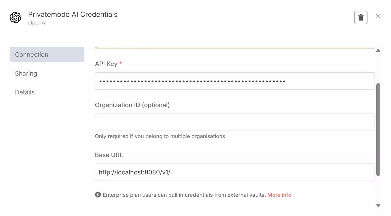 Credentials window in n8n
