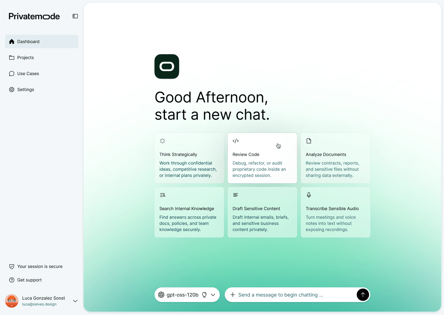 Screenshot of the Privatemode chat