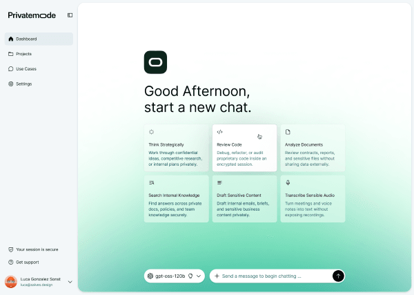 Screenshot Privatemode Chat